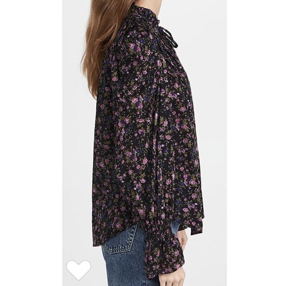Free People Meant To Be Smocked Blouse Floral Black Combo Peasant Boho - Picture 6 of 9